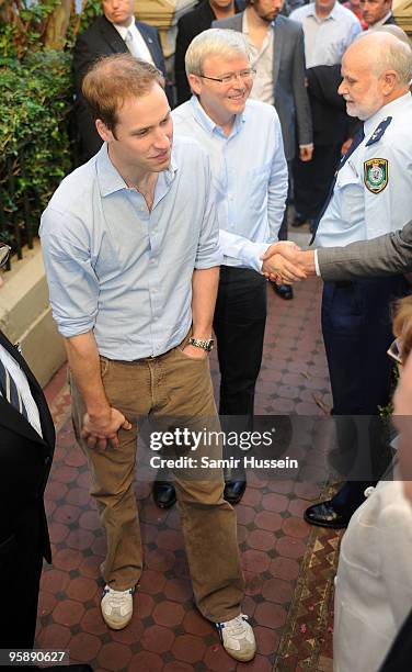 Australian Prime Minister Kevin Rudd and Prince William arrive to meet members of the Ted Noffs Foundation at a Randwick community centre on the...