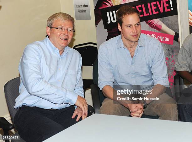 Australian Prime Minister Kevin Rudd meets with Prince William and members of the Ted Noffs Foundation at a Randwick community centre on the second...