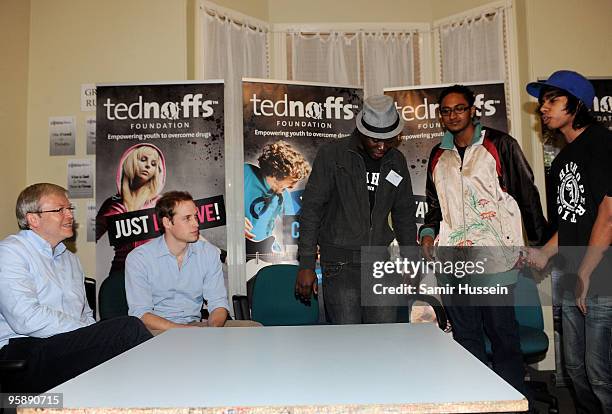 Australian Prime Minister Kevin Rudd meets with Prince William and members of the Ted Noffs Foundation at a Randwick community centre on the second...