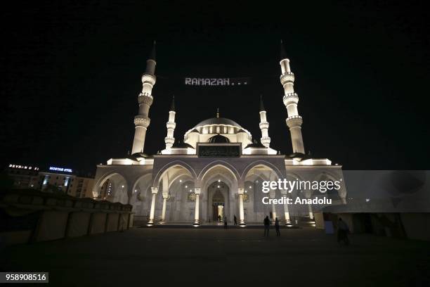 Melike Hatun Mosque is seen as Muslims gather to perform the first 'tarawih' prayer on the eve of holy fasting month of Ramadan in Ankara, Turkey on...