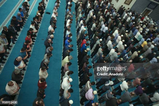 Muslims perform the first 'tarawih' prayer on the eve of holy fasting month of Ramadan at Melike Hatun Mosque in Ankara, Turkey on May 15, 2018.