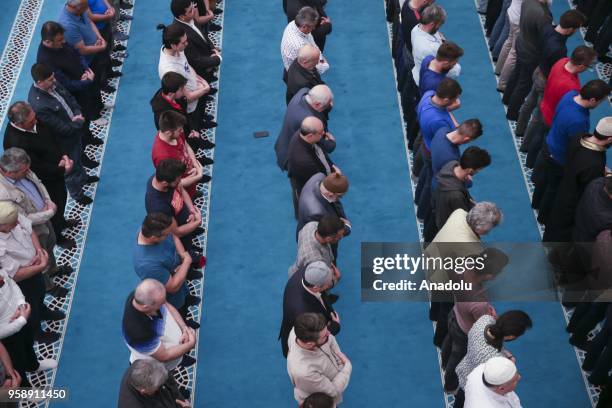 Muslims perform the first 'tarawih' prayer on the eve of holy fasting month of Ramadan at Melike Hatun Mosque in Ankara, Turkey on May 15, 2018.