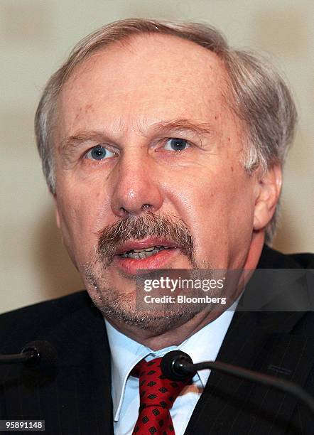 Ewald Nowotny, governor of the Austrian National Bank, speaks at the Euromoney Central Eastern European Forum in Vienna, Austria, on Wednesday, Jan....