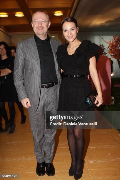 Sandro Veronesi and Actress Paula Echevarria attend the Intimissimi Spring/Summer 2010 Fashion Show on January 20, 2010 in Dossobuono, near Verona,...