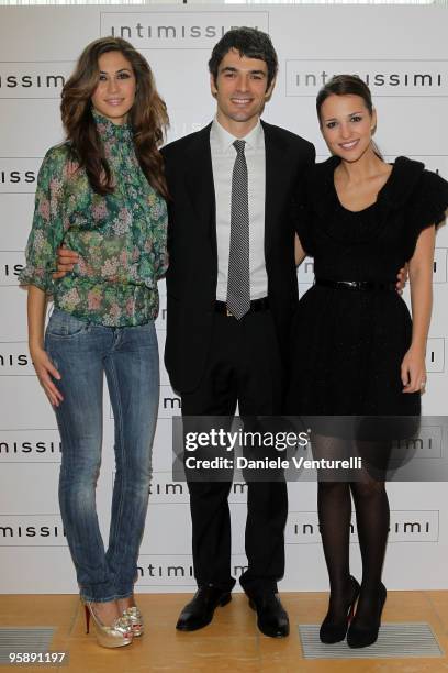 Melissa Satta, Luca Argentero and actress Paula Echevarria attend the Intimissimi Spring/Summer 2010 Fashion Show on January 20, 2010 in Dossobuono,...
