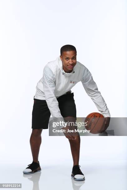 Draft Prospect, Devon Hall poses for a portrait during the 2018 NBA Combine circuit on May 15, 2018 at the Intercontinental Hotel Magnificent Mile in...