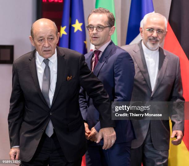 French Minister of Europe and Foreign Affairs Jean-Yves Le Drian , Iranian Foreign Minister Mohammad Javad Zarif and German Minister of Foreign...