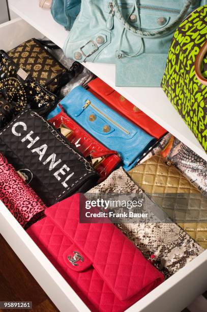 Bags and purses of radio host Verena Kerth are pictured at her home on December 18, 2009 in Munich, Germany.