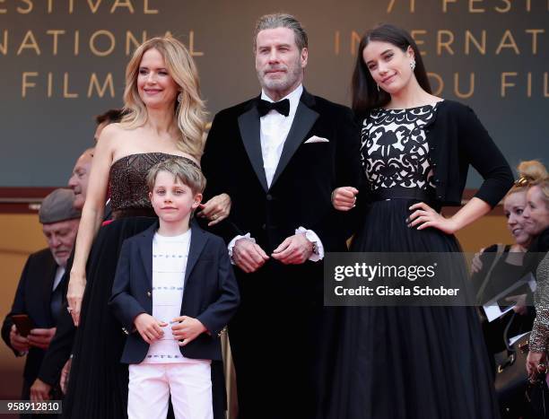 Kelly Preston, Benjamin Travolta, John Travolta and Ella Travolta attend the screening of "Solo: A Star Wars Story" during the 71st annual Cannes...