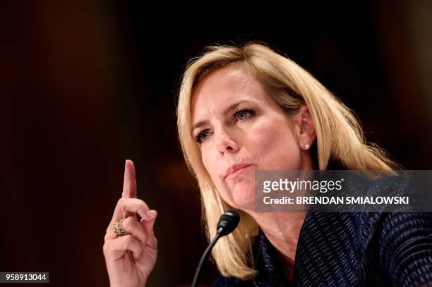 Secretary of Homeland Security Kirstjen Nielsen speaks during a hearing of the Senate Homeland Security and Governmental Affairs Committee on Capitol...