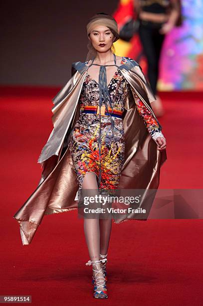 Model displays a creation of Vivienne Westwood Spring-Summer 2010 collection on the catwalk during the Hong Kong Fashion Week Fall/Winter 2010 on...
