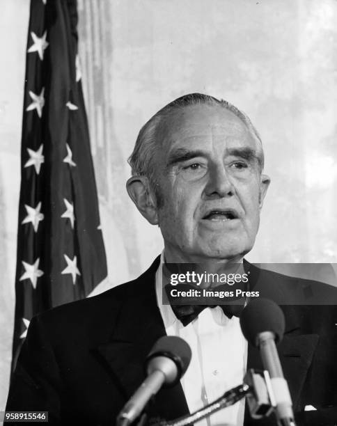 William Averell Harriman speaks as the guest of honor at a Democratic Party fundraising dinner in Washington DC on May 15, 1974.