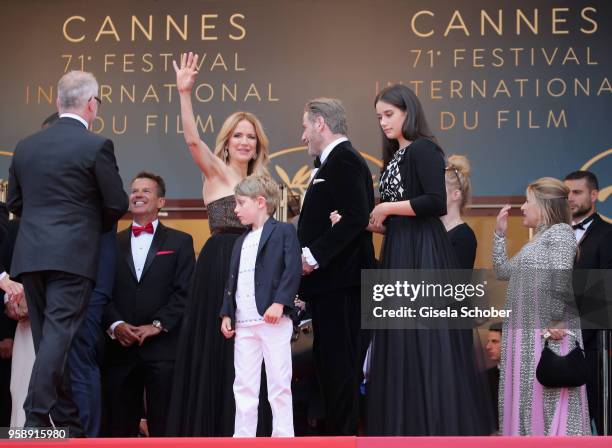 Kelly Preston, Benjamin Travolta, John Travolta and Ella Travolta attend the screening of "Solo: A Star Wars Story" during the 71st annual Cannes...