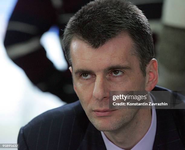 Russian businessman and billionaire Mikhail Prokhorov looks on during a meeting on January 20, 2010 in Lipetsk, Russia. The Russian President visited...