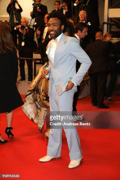 Actor Donald Glover departs the screening of "Solo: A Star Wars Story" during the 71st annual Cannes Film Festival at Palais des Festivals on May 15,...