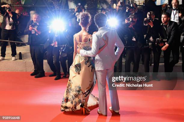 Actors Thandie Newton and Donald Glover depart the screening of "Solo: A Star Wars Story" during the 71st annual Cannes Film Festival at Palais des...