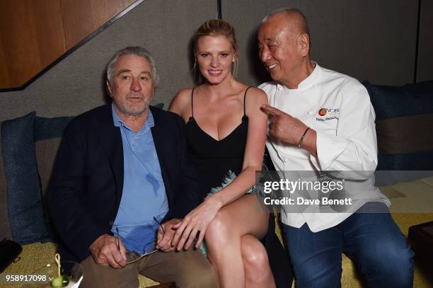 Robert De Niro, Lara Stone and Nobu Matsuhisa attend the Nobu Hotel London Shoreditch official launch event on May 15, 2018 in London, United Kingdom.