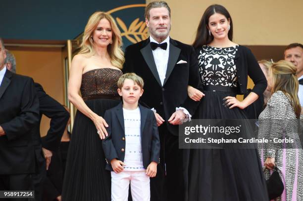 John Travolta of 'Gotti' and Kelly Preston pose with their children Ella Bleu Travolta and Benjamin Travolta attends the screening of 'Solo: A Star...