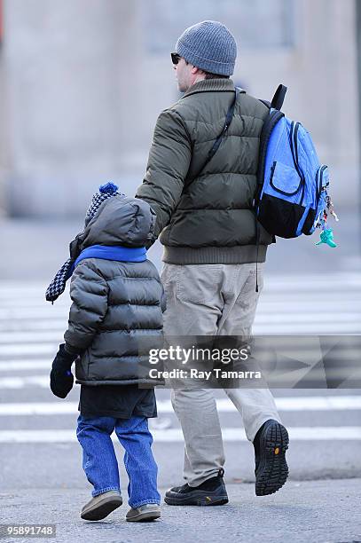 Actor Matthew Broderick and his son James Wilkie Broderick walk to school in the West Village on January 20, 2010 in New York City.