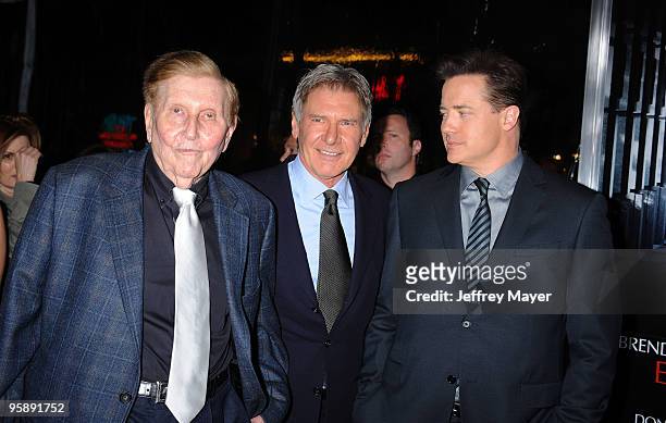 Chairman/CEO of Viacom Sumner Redstone, actors Harrison Ford and Brendan Fraser arrive to the "Extraordinary Measures" Los Angeles Premiere at...