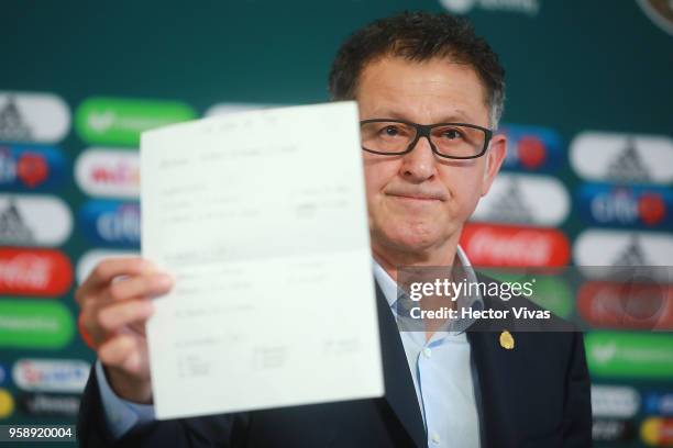 Juan Carlos Osorio head coach of Mexico shows the list of players during the announcement of the Mexican squad of 28 players for FIFA World Cup...