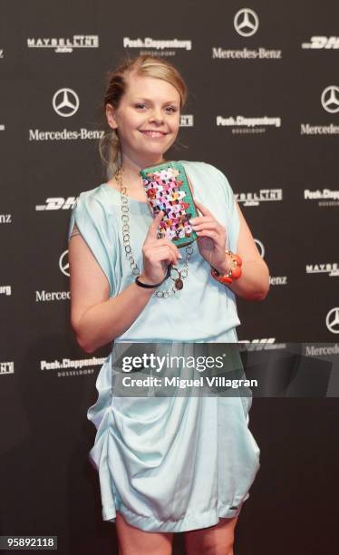 Anne-Sophie Briest attends the Sam Frenzel Fashion Show during the Mercedes-Benz Fashion Week Berlin Autumn/Winter 2010 at the Bebelplatz on January...