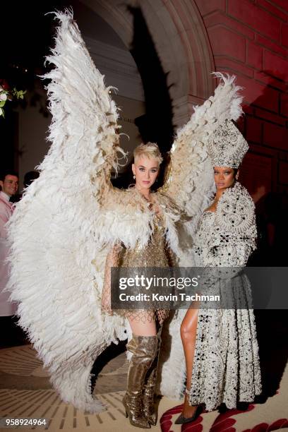 Katy Perry and Rihanna attend the Heavenly Bodies: Fashion & The Catholic Imagination Costume Institute Gala at The Metropolitan Museum of Art on May...