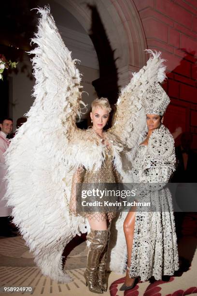 Katy Perry and Rihanna attend the Heavenly Bodies: Fashion & The Catholic Imagination Costume Institute Gala at The Metropolitan Museum of Art on May...
