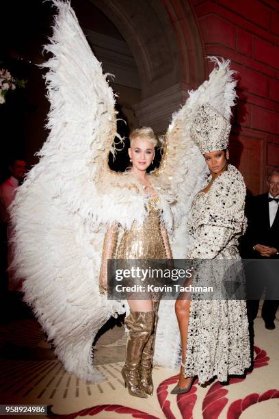 Katy Perry and Rihanna attend the Heavenly Bodies: Fashion & The Catholic Imagination Costume Institute Gala at The Metropolitan Museum of Art on May...