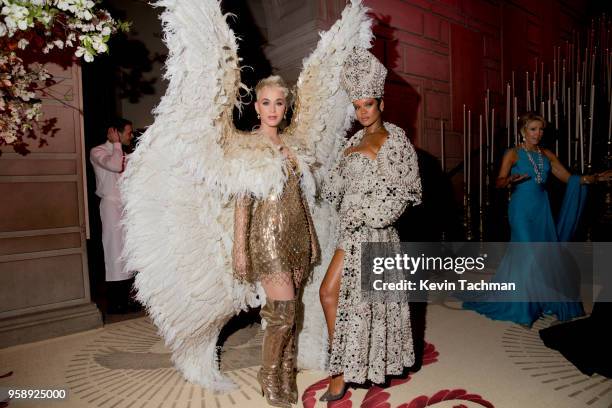 Katy Perry and Rihanna attend the Heavenly Bodies: Fashion & The Catholic Imagination Costume Institute Gala at The Metropolitan Museum of Art on May...