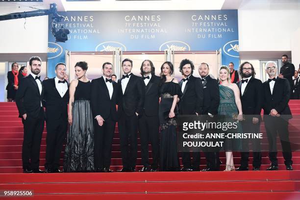 Director David Robert Mitchell poses with his wife Annie Mitchell , US actor Topher Grace , US director of photography Mike Gioulakis and US producer...