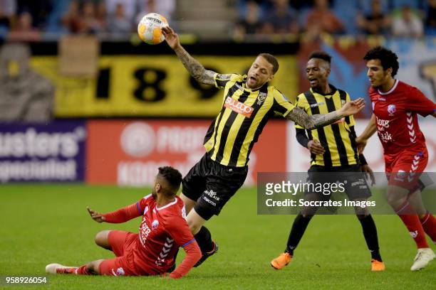 Anouar Kali of FC Utrecht, Luc Castaignos of Vitesse during the Dutch Eredivisie match between Vitesse v FC Utrecht at the GelreDome on May 15, 2018...
