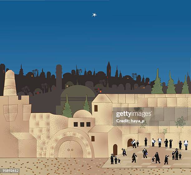 stockillustraties, clipart, cartoons en iconen met shabbat in jerusalem, the wailing wall - jeruzalem