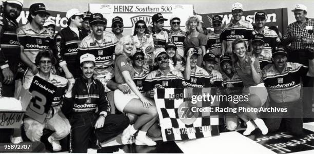 Dale Earnhardt celebrates in victory lane with friends, family and crew. Dale would win the Hienz Southern 500 and take home $71,150 on Septmeber 3,...