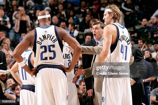 Head coach Rick Carlisle of the Dallas Mavericks talks to his players during the game against the Portland Trail Blazers on December 22, 2009 at...