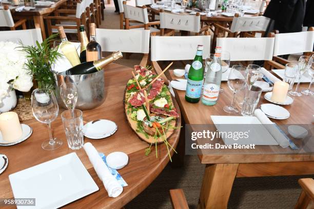 General view of the atmosphere at Nikki Beach for the "Under The Silver Lake" dinner presented by Perrier-Jouet at Nikki Beach on May 15, 2018 in...