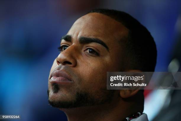 Yoenis Cespedes of the New York Mets in action against the Philadelphia Phillies in a game at Citizens Bank Park on May 13, 2018 in Philadelphia,...