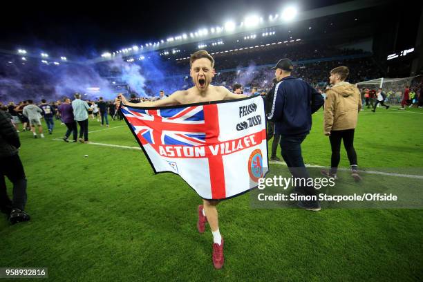 Villa fans invade the pitch to celebrate at the end of the Sky Bet Championship Play Off Semi Final Second Leg match between Aston Villa and...