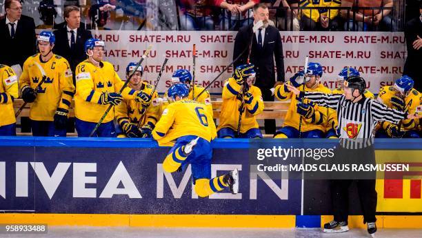 Adam Larsson of Sweden is pictured during the IIHF World Championship group A ice hockey match between Russia and Sweden in Royal Arena in...