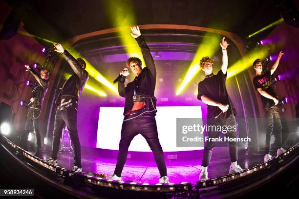 Singer Corbyn Besson, Jonah Marais, Zach Herron, Jack Avery and Daniel Seavey of the American band Why Don't We perform live on stage during a...