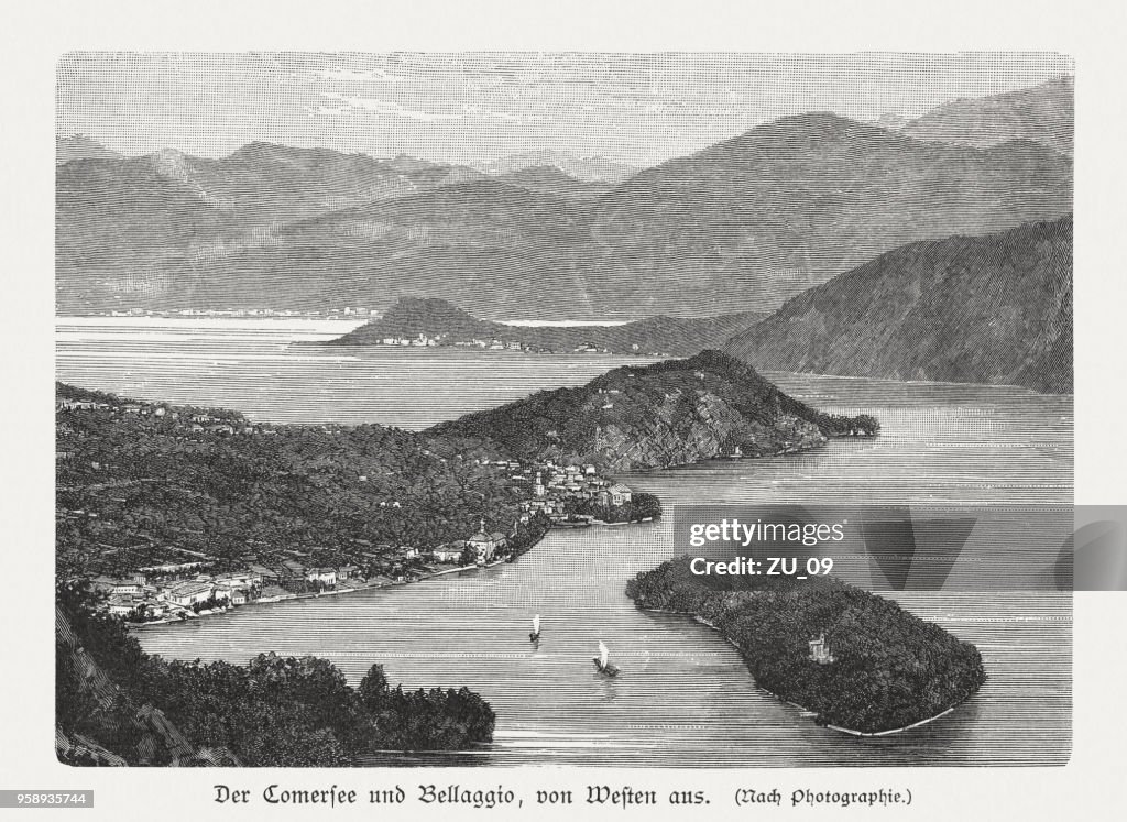 Lake Como and Bellagio, wood engraving, published in 1897