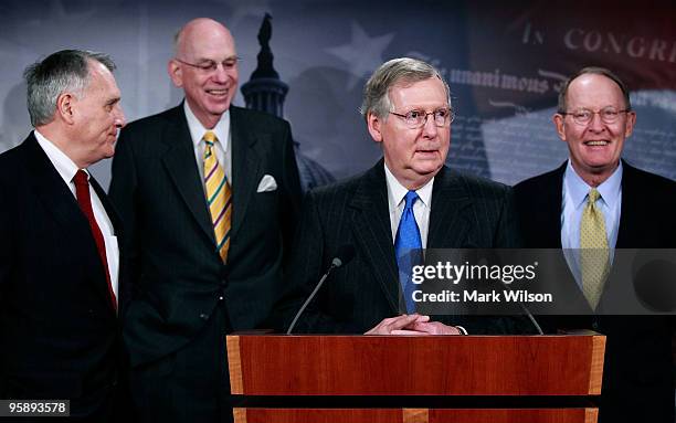 Senate Minority Leader Mitch McConnell speaks about last nights special election in Massachusetts during a news conference at the US Capitol on...