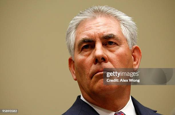 ExxonMobil Corporation Chairman and CEO Rex Tillerson testifies during a hearing before the Energy and Environment Subcommittee of the House Energy...