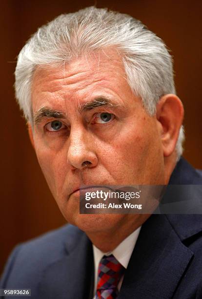 ExxonMobil Corporation Chairman and CEO Rex Tillerson testifies during a hearing before the Energy and Environment Subcommittee of the House Energy...