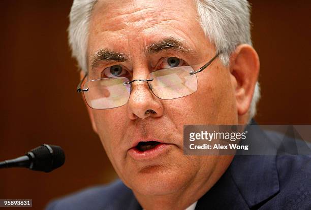 ExxonMobil Corporation Chairman and CEO Rex Tillerson testifies during a hearing before the Energy and Environment Subcommittee of the House Energy...