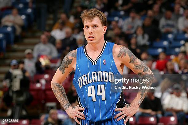 Jason Williams of the Orlando Magic takes a break from the action during the game against the Sacramento Kings on January 12, 2010 at Arco Arena in...