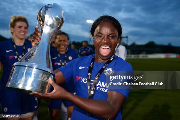 Eniola Aluko with the WSL Trophy after a WSL match between Bristol City Women and Chelsea Ladies at the Stoke Gifford Stadium on May 15, 2018 in...