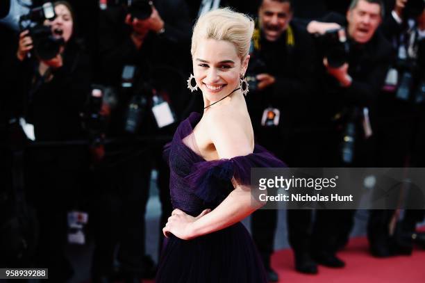 Actress Emilia Clarke attends the screening of "Solo: A Star Wars Story" during the 71st annual Cannes Film Festival at Palais des Festivals on May...