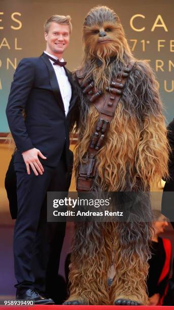 Actor Joonas Suotamo and Chewbacca attend the screening of "Solo: A Star Wars Story" during the 71st annual Cannes Film Festival at Palais des...