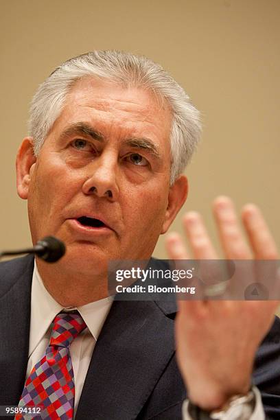 Rex Tillerson, chairman and chief executive officer of ExxonMobil Corp., speaks during a House Energy and Commerce Committee hearing on the impact of...